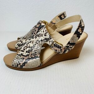 Cole Haan Philomena Grand Wedge Sandals 10.5B Snakeskin Print Leather 3" Heel